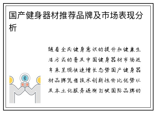 国产健身器材推荐品牌及市场表现分析